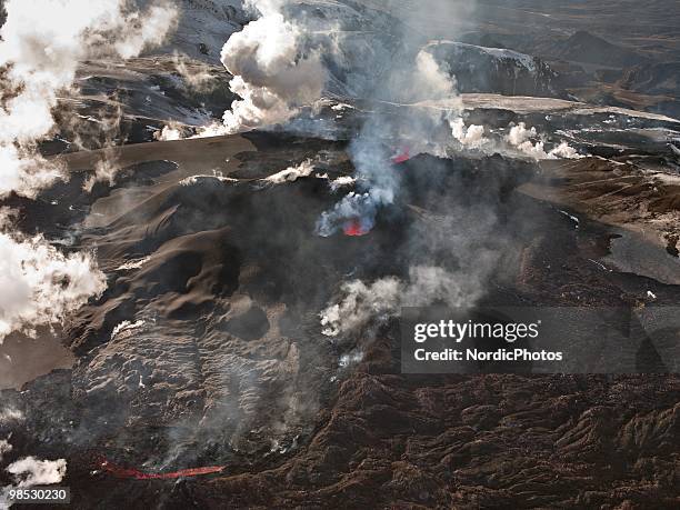 Volcanic activity takes place in the Fimmvorduhals area between the glaciers Eyjafjallajokull and Myrdalsjokull, approximately 125 km east of...