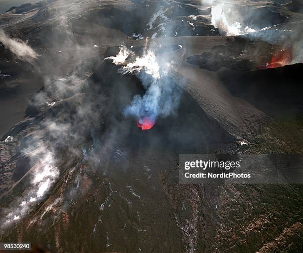 Volcanic activity takes place in the Fimmvorduhals area between the glaciers Eyjafjallajokull and Myrdalsjokull, approximately 125 km east of...