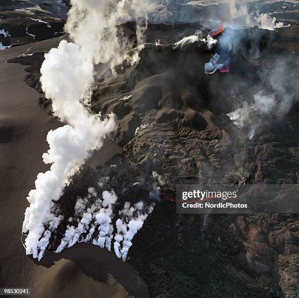 Volcanic activity takes place in the Fimmvorduhals area between the glaciers Eyjafjallajokull and Myrdalsjokull, approximately 125 km east of...