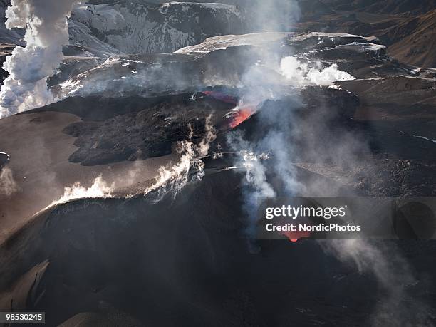 Volcanic activity takes place in the Fimmvorduhals area between the glaciers Eyjafjallajokull and Myrdalsjokull, approximately 125 km east of...