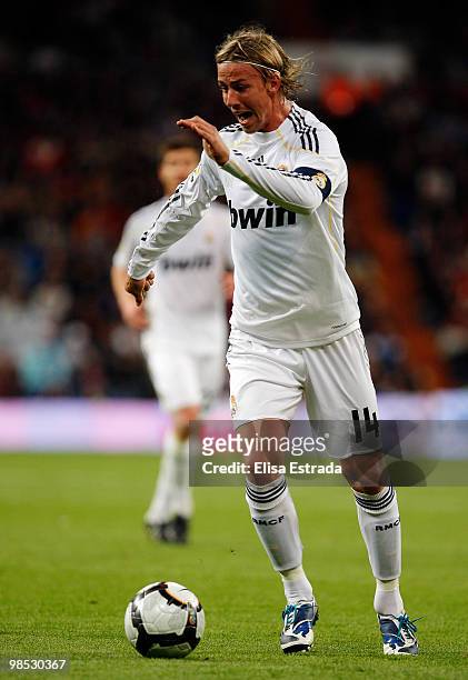 Guti of Real Madrid in action during the La Liga match between Real Madrid and Valencia at Estadio Santiago Bernabeu on April 18, 2010 in Madrid,...
