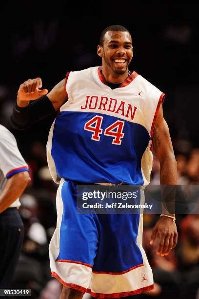 Moore of Suburban Team celebrates during his match against City Team during the Regional Game at the 2010 Jordan Brand classic at Madison Square...