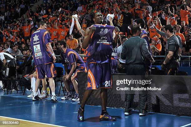 Florent Pietrus, #20 of Power Electronics Valencia celebrates at the end of the Alba Berlin vs Power Electronics Valencia Final Game at Fernando...