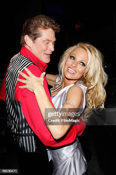 David Hasselhoff and Pamela Anderson backstage at the 8th Annual TV Land Awards held at Sony Pictures Studios on April 17, 2010 in Culver City,...