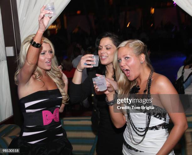 Actresses Kate, Flo and Lexie from the The Bad Girls TV show on Oxygen Network visit the Pool Harrah's Resort on April 17, 2010 in Atlantic City, New...