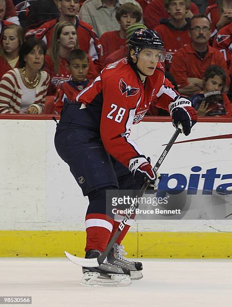 Alexander Semin of the Washington Capitals skates against the Montreal Canadiens in Game Two of the Eastern Conference Quarterfinals during the 2010...