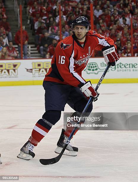 Eric Fehr of the Washington Capitals skates against the Montreal Canadiens in Game Two of the Eastern Conference Quarterfinals during the 2010 NHL...