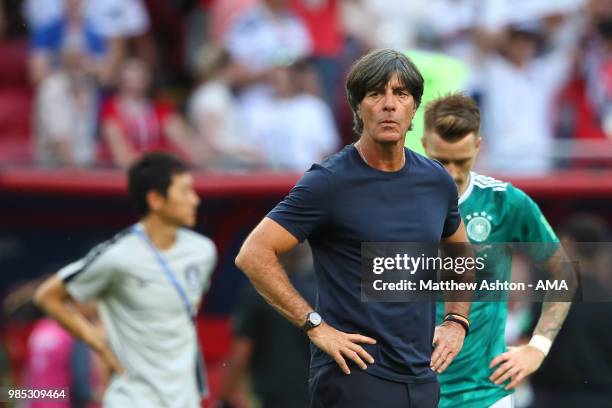 Joachim Low head coach / manager of Germany looks dejected at the end of the 2018 FIFA World Cup Russia group F match between Korea Republic and...