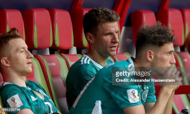 Thomas Mueller of Germany looks dejected following his sides defeat in the 2018 FIFA World Cup Russia group F match between Korea Republic and...