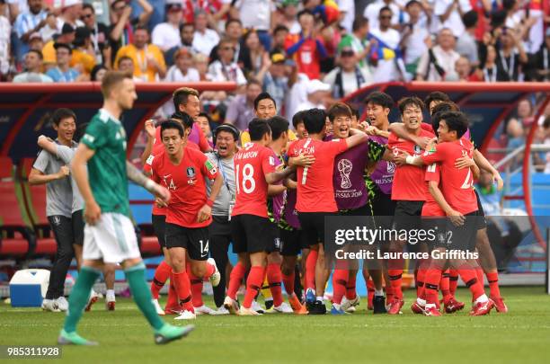 Kim Young-Gwon of Korea Republic celebrates with teammates after he scores his sides first goal during the 2018 FIFA World Cup Russia group F match...