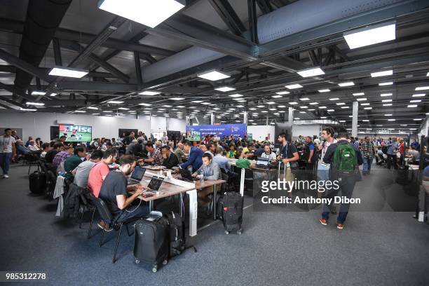 General view of the media center during the FIFA World Cup Group E match between Serbia and Brazil on June 27, 2018 in Moscow, Russia.