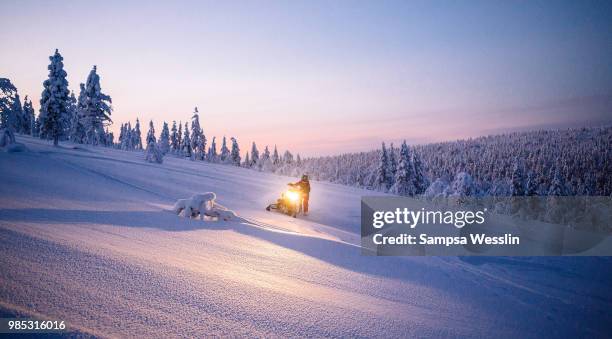 a snow covered mountain in lapland, finland. - lapland finland stock pictures, royalty-free photos & images