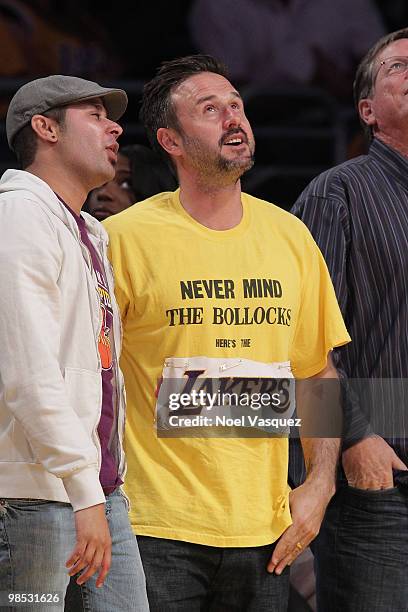 David Arquette attends a game between the Oklahoma City Thunder and the Los Angeles Lakers at Staples Center on April 18, 2010 in Los Angeles,...