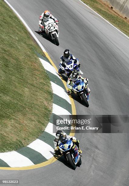 Blake Young , on the Suzuki, races to victory in the Sunday American Superbike race during the AMA Superbike Showdown at Road Atlanta on April 18,...