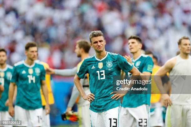 Muller of Germany reacts after losing the 2018 FIFA World Cup Russia Group F match against Korea Republic at the Kazan Arena in Kazan, Russia on June...