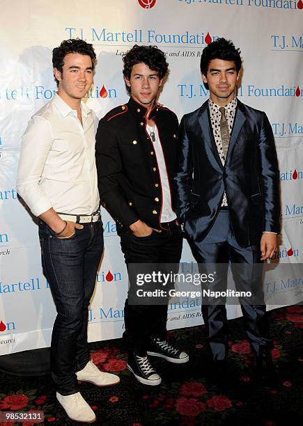 Kevin Jonas, Nick Jonas and Joe Jonas attend the 11th Annual T.J. Martell Foundation Family Day benefit on April 18, 2010 in New York City.