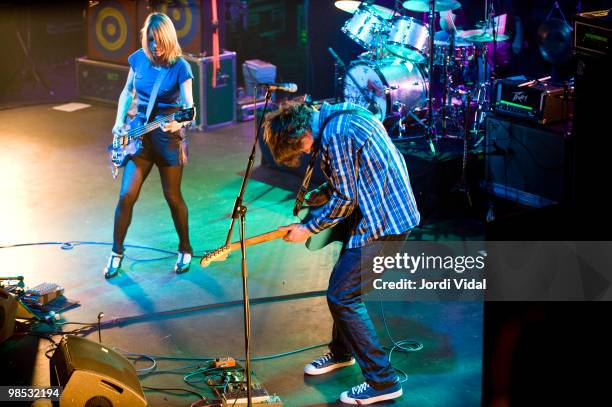 Apr-10: Kim Gordon and Thurston Moore of Sonic Youth perform on stage at Razzmatazz on April 18, 2010 in Barcelona, Spain.