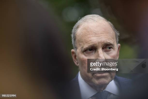 Larry Kudlow, director of the U.S. National Economic Council, speaks to members of the media outside the West Wing of the White House in Washington,...