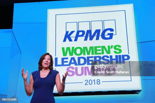 Lynne Doughtie, U.S. Chairman and CEO of KPMG, speaks on stage during the KPMG Women's Leadership Summit prior to the start of the KPMG Women's PGA...