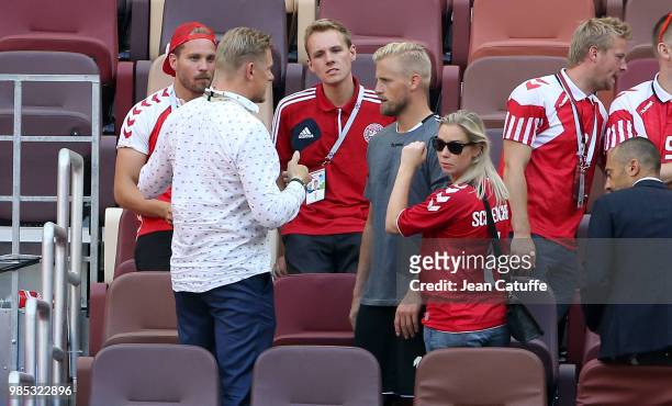 Danish players meet family members - goalkeeper of Denmark Kasper Schmeichel between his father Peter Schmeichel and his wife Stine Gyldenbrand -...