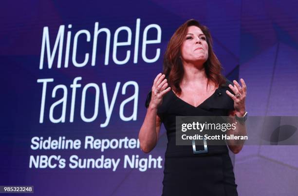 Michele Tafoya of NBC Sports speaks on stage during the KPMG Women's Leadership Summit prior to the start of the KPMG Women's PGA Championship at...