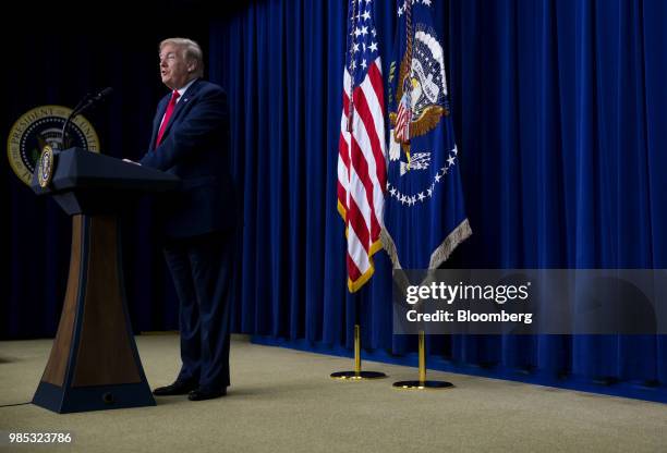 President Donald Trump speaks during a Face-to-Face With Our Future event in the South Court Auditorium of the Eisenhower Executive Office Building...