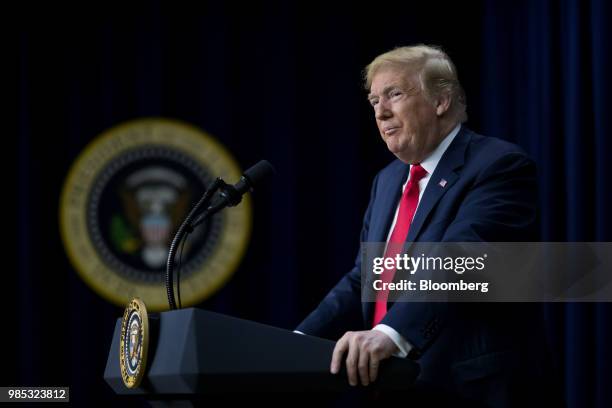 President Donald Trump pauses while speaking during a Face-to-Face With Our Future event in the South Court Auditorium of the Eisenhower Executive...