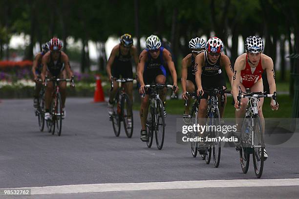 Female athletes in action during the ITU Triathlon World Cup 2010 at the Foundry Park on April 18, 2010 in Monterrey, Mexico.