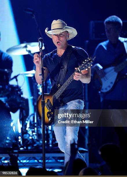 Musician Kenny Chesney performs onstage during the 45th Annual Academy of Country Music Awards at the MGM Grand Garden Arena on April 18, 2010 in Las...