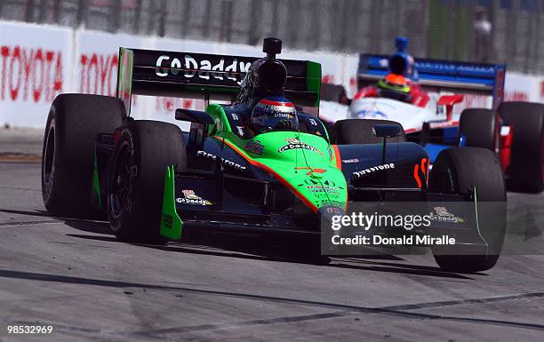 Danica Patrick of the USA, driver of the 7 Andretti Autosport Team GoDaddy.com Dallara Honda, drives during the IndyCar Series Toyota Grand Prix of...