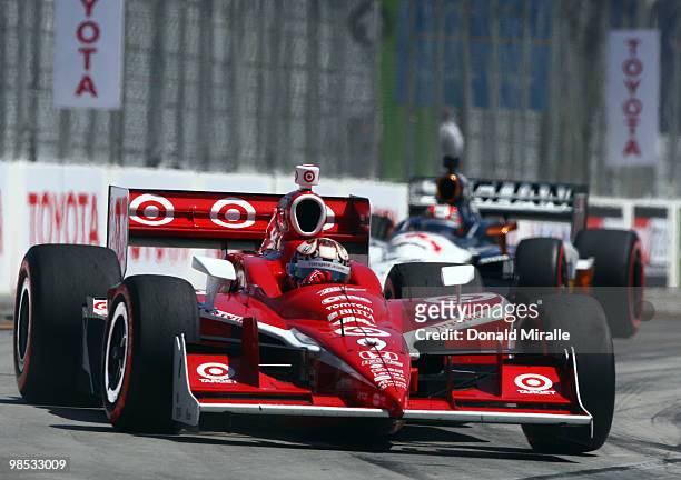Scott Dixon of New Zealand, drives the Target Ganassi Dallara Honda, drives during the IndyCar Series Toyota Grand Prix of Long Beach on April 18,...