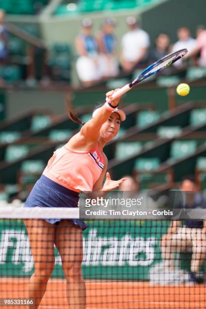 June 10. French Open Tennis Tournament - Day Fifteen. Eri Hozumi of Japan in action with her doubles partner Makoto Ninomiya of Japan against Barbora...