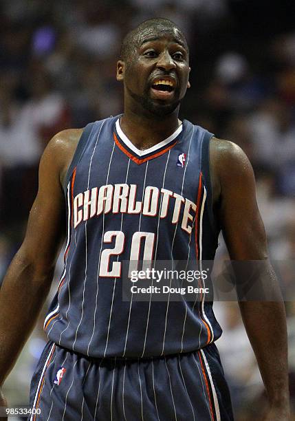 Raymond Felton of the Charlotte Bobcats celebrates after a big shot against the Orlando Magic in Game One of the Eastern Conference Quarterfinals...