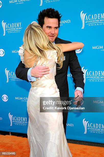Singer Laura Bell Bundy and musician David Nail arrive for the 45th Annual Academy of Country Music Awards at the MGM Grand Garden Arena on April 18,...
