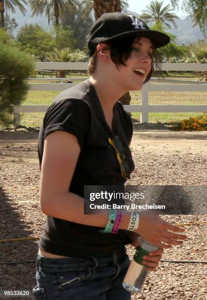 Actress Kristen Stewart attends the LACOSTE Pool Party during the 2010 Coachella Valley Music & Arts Festival on April 18, 2010 in Indio, California.