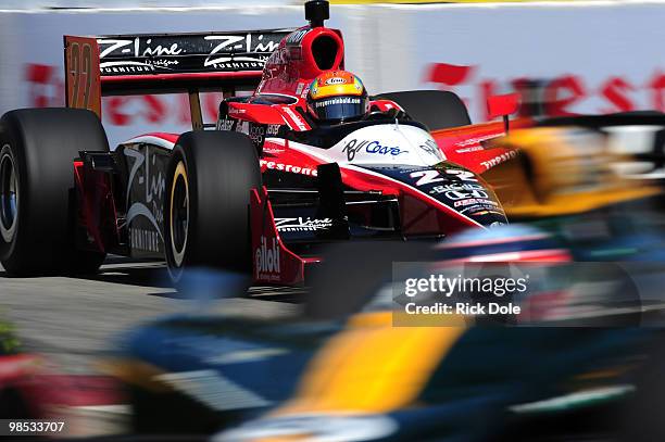 Justin Wilson of England drives the Team Z-Line Designs/DRR Dallara Honda during the Indy Car Series Toyota Grand Prix of Long Beach on April 18,...