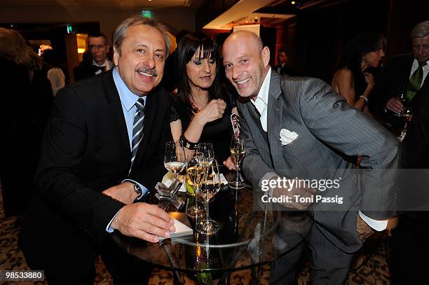 Actor Wolfgang Stumph and his wife Christine with Simon Licht attend the 'Felix Burda Award' at hotel Adlon on April 18, 2010 in Berlin, Germany.