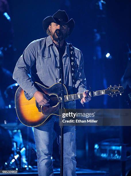 Musician Toby Keith performs onstage during the 45th Annual Academy of Country Music Awards at the MGM Grand Garden Arena on April 18, 2010 in Las...