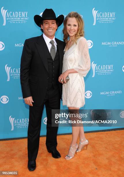 Musician Clay Walker and Jessica Walker arrive for the 45th Annual Academy of Country Music Awards at the MGM Grand Garden Arena on April 18, 2010 in...