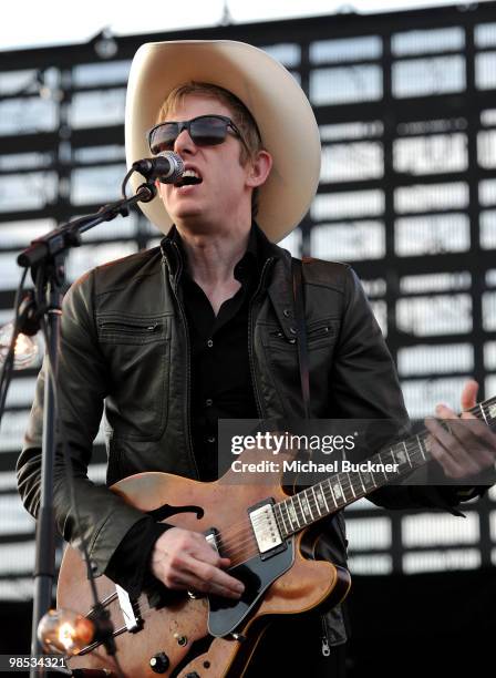 Musician Britt Daniel of Spoon performs during day 3 of the Coachella Valley Music & Art Festival 2010 held at The Empire Polo Club on April 18, 2010...