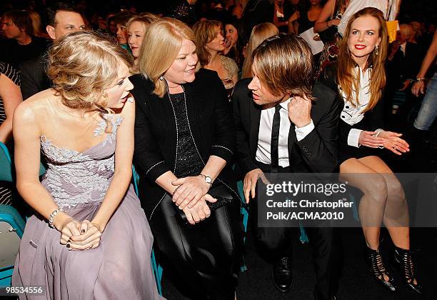 Taylor Swift, Andrea Swift, Nicole Kidman and Keith Urban talk in the audience at the 45th Annual Academy of Country Music Awards at the MGM Grand...