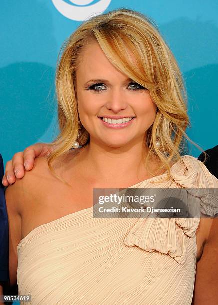 Musician Miranda Lambert, winner of Album Of The Year and Video Of The Year, poses in the press room during the 45th Annual Academy of Country Music...