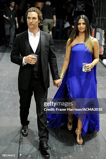 Matthew McConaughey and Camila Alves walk backstage at the 45th Annual Academy of Country Music Awards at the MGM Grand Garden Arena on April 18,...