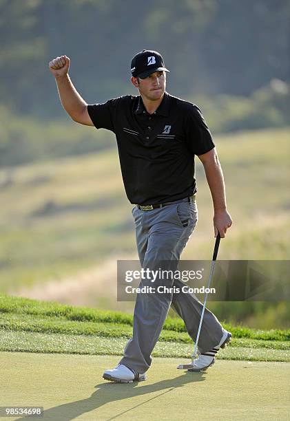 Kevin Chappell celebrates after winning the Fresh Express Classic at TPC Stonebrae on April 18, 2010 in Hayward, California.