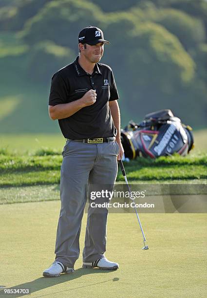 Kevin Chappell celebrates after winning the Fresh Express Classic at TPC Stonebrae on April 18, 2010 in Hayward, California.