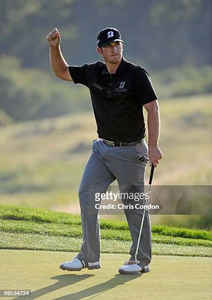 Kevin Chappell celebrates after winning the Fresh Express Classic at TPC Stonebrae on April 18, 2010 in Hayward, California.