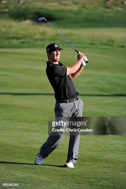 Kevin Chappell hits his approach to during the final round of the Fresh Express Classic at TPC Stonebrae on April 18, 2010 in Hayward, California.
