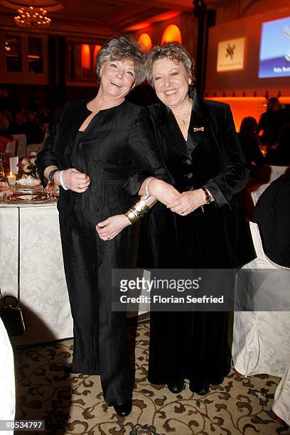 Actress Grit Boettcher and actress Marie-Luise Marjan attend the 'Felix Burda Award 2010' at hotel Adlon Kempinski on April 18, 2010 in Berlin,...