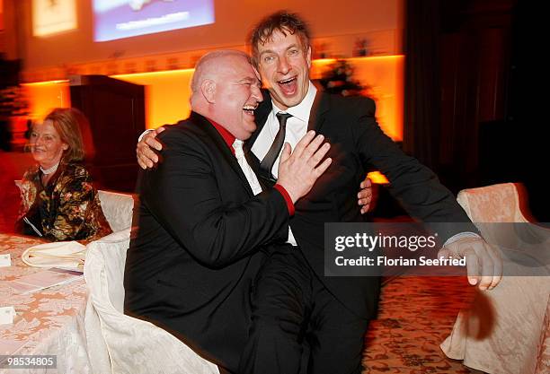 Actor Markus Maria Profitlich and actor Ingolf Lueck attend the 'Felix Burda Award 2010' at hotel Adlon Kempinski on April 18, 2010 in Berlin,...