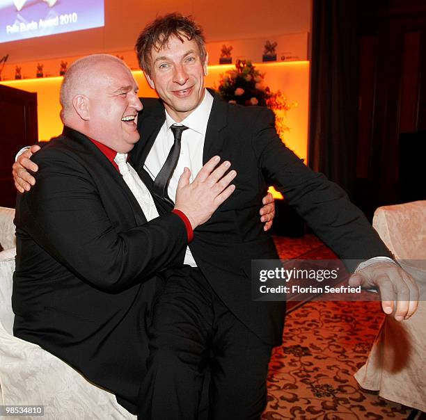 Actor Markus Maria Profitlich and actor Ingolf Lueck attend the 'Felix Burda Award 2010' at hotel Adlon Kempinski on April 18, 2010 in Berlin,...